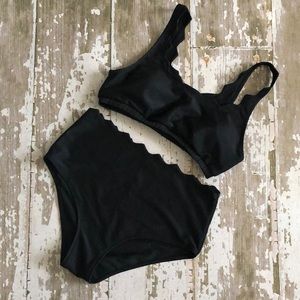 Black high waisted 2 piece bathing suit